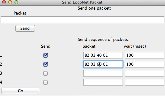 Send LocoNet Packet window