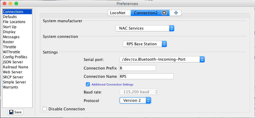 RPS Connection pane