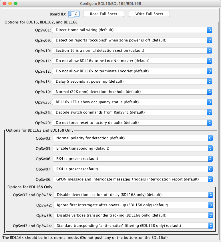 BDL16x Configuration Tool Screen